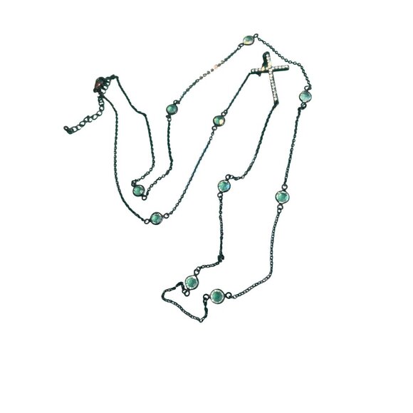 Dark Copper Tone Clear Crystal Stations Cross Rhinestones Can be Double Adj 37" - Picture 1 of 4